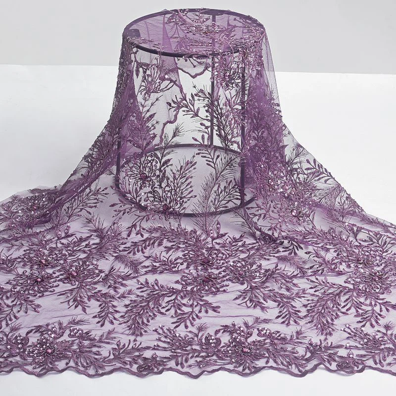 Handmade Beaded Embroidered Lace Fabric