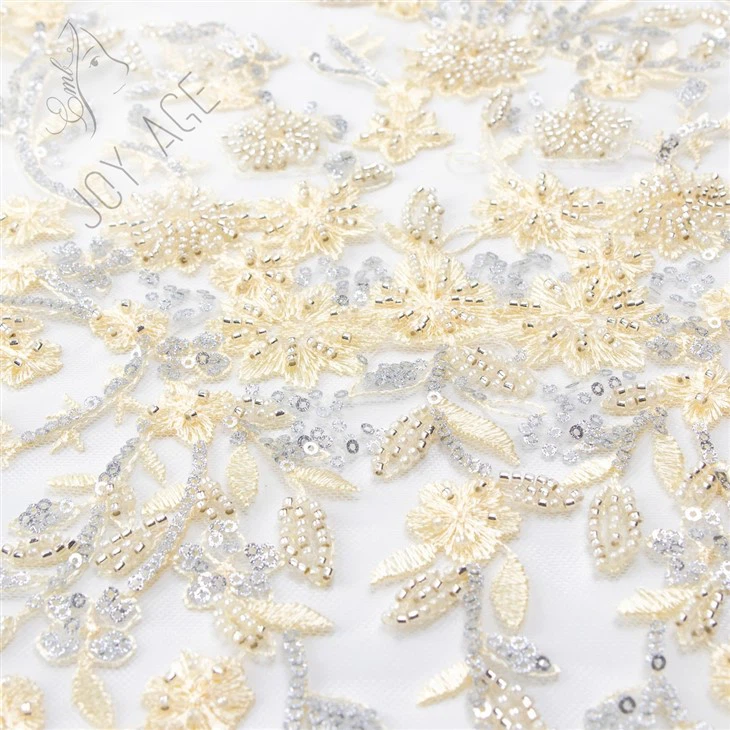 Multi Color Heavy Beaded Embroidery Lace Fabric