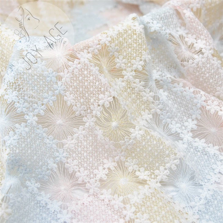 Chemical Embroidery Lace With Rainbow Multi-color Rhombus Pattern