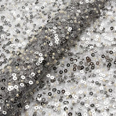 Lace Mesh Fabric 3D Gunmetal Beaded Heavy Embroidery Tulle Tulle Fabric