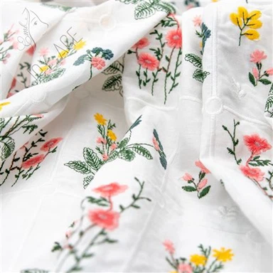 Cotton Multi Color Thread Embroidery Fabric With Orchid Designed