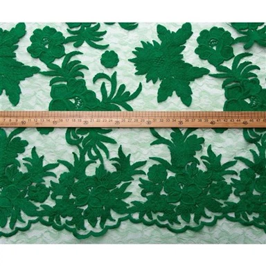 High Fashion Custom Green Flowers Floral Flat Embroidery Tulle Lace Fabric